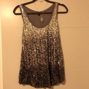 EUC Express Lilac Ombré Sequin Tank Top Sz M